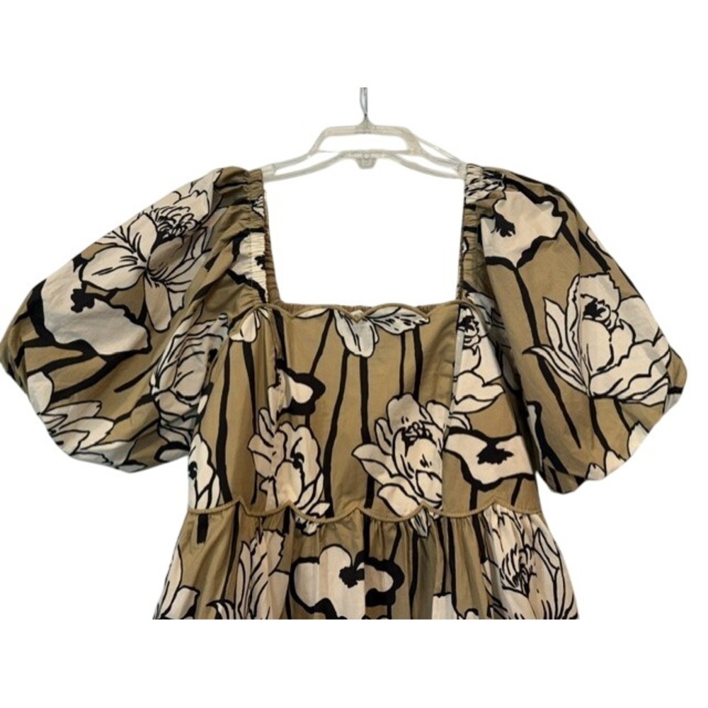 Entro Fall Transition Floral Cotton Midi Dress Puff Sleeve Smocked Back M NEW - Picture 3 of 8